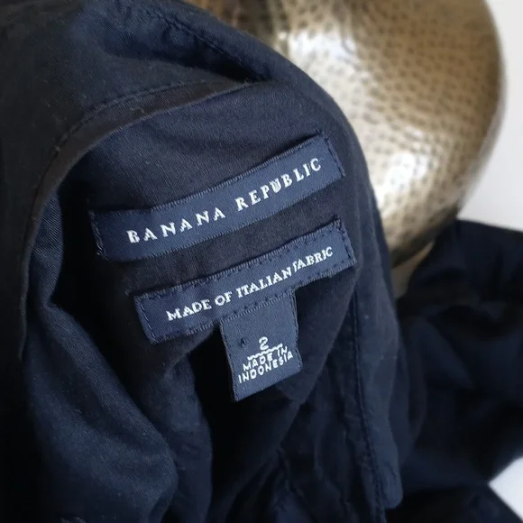 Banana Republic 3/4 Sleeve Black Soft Italian Cotton Button Down Shirt Dress 2 - Picture 2 of 16